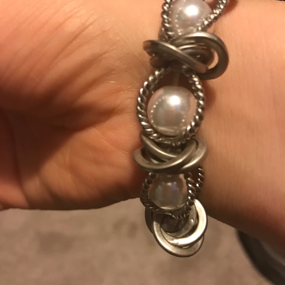 Lia Sophia Silver and Pearl Stretch Bracelet